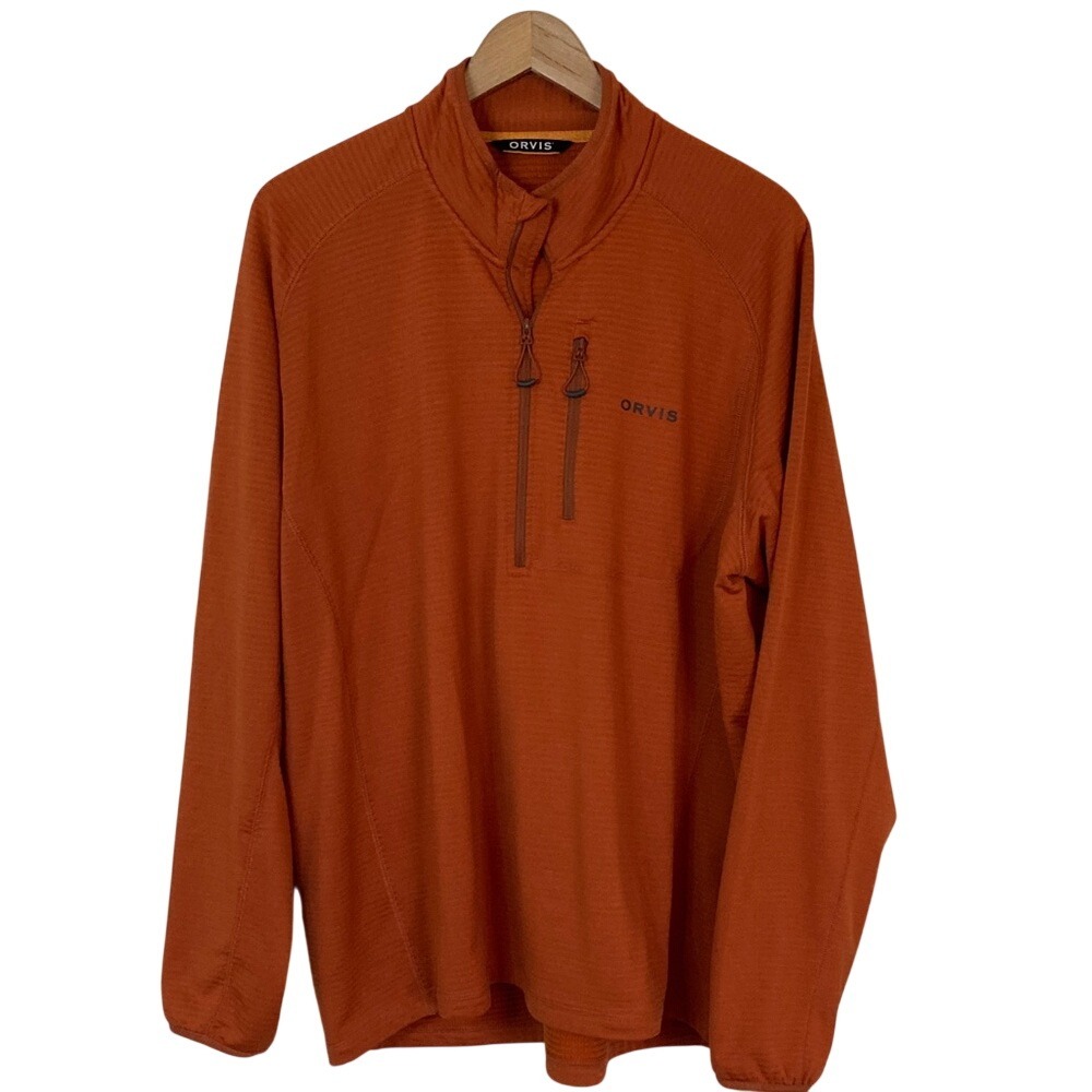 Orvis Mens Burnt Orange Horseshoe Hills Half-Zip Pullover Size XL Raglan‎ Sleeve